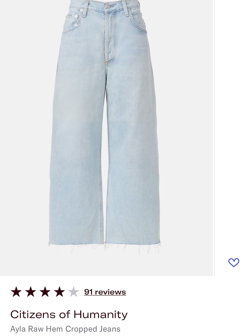 Citizens of Humanity Light Blue Wide-Leg Raw Hem Cropped Jeans